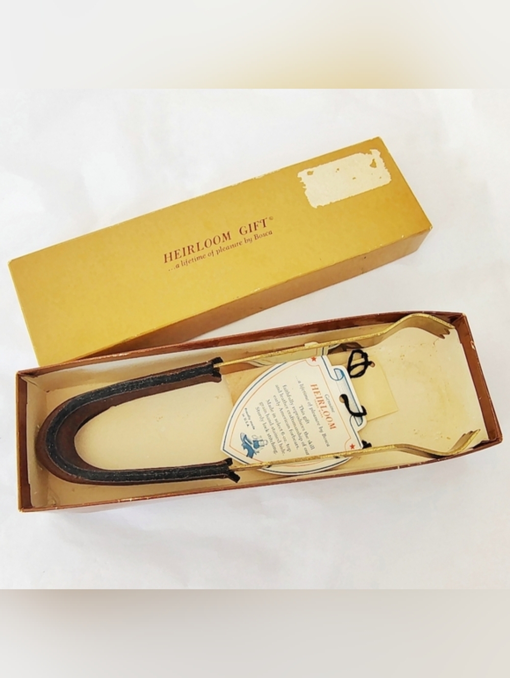 Vintage Bosca Heirloom Quality Brass Ice Tongs With Hand Stained Cowhide Handle